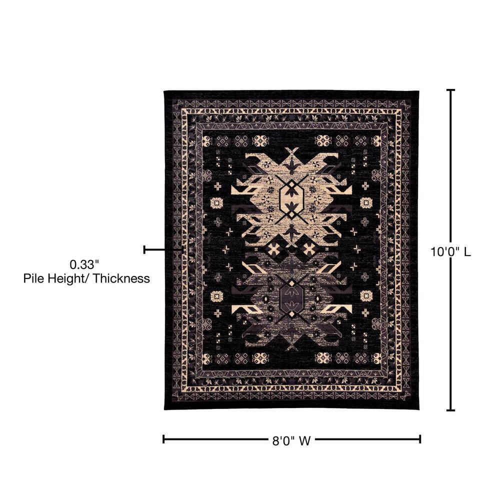 Black and Gray 8' x 10' Synthetic Rectangular Area Rug