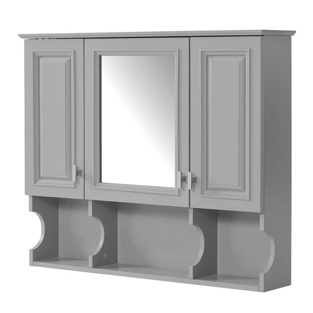 35 in. W x 28.7 in. H Rectangular Gray Wood Framed Wall Medicine Cabinet with Mirror Door and Open Shelves price history on PriceWatchPro