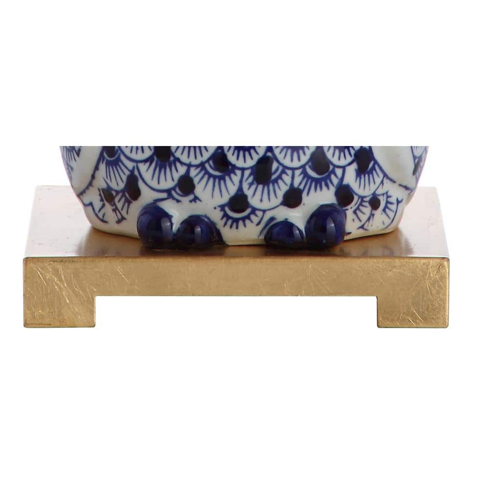 Justina Blue Ceramic Owl Table Lamp Set with White Shade
