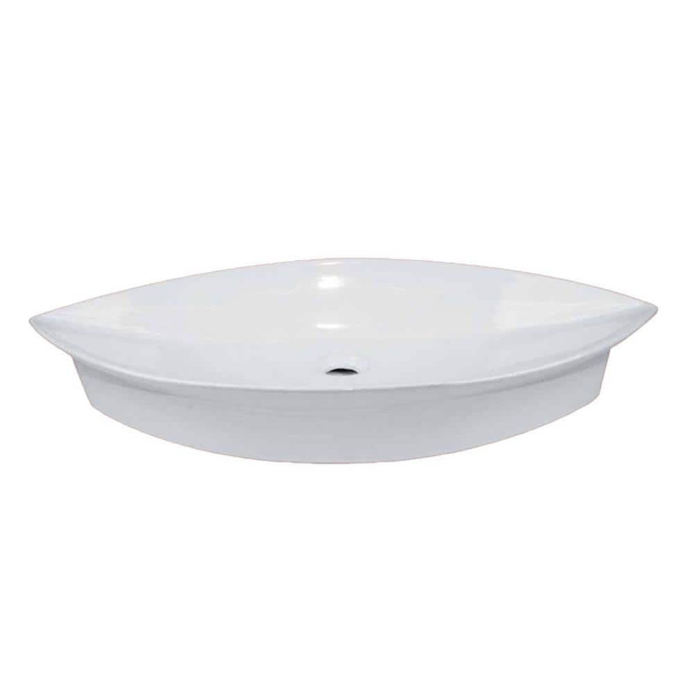 White Ceramic Oval Above-Counter Vessel Sink with Reno-Gloss Finish