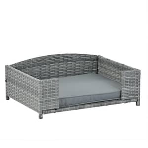 PE Wicker 25 in. Large Outdoor Furniture Pet Bed Pet Furniture, Dog Bed with Dark Gray Cushion