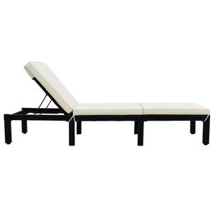 Black Adjustable PE Wicker Outdoor Chaise Lounge Chair with Beige Cushions