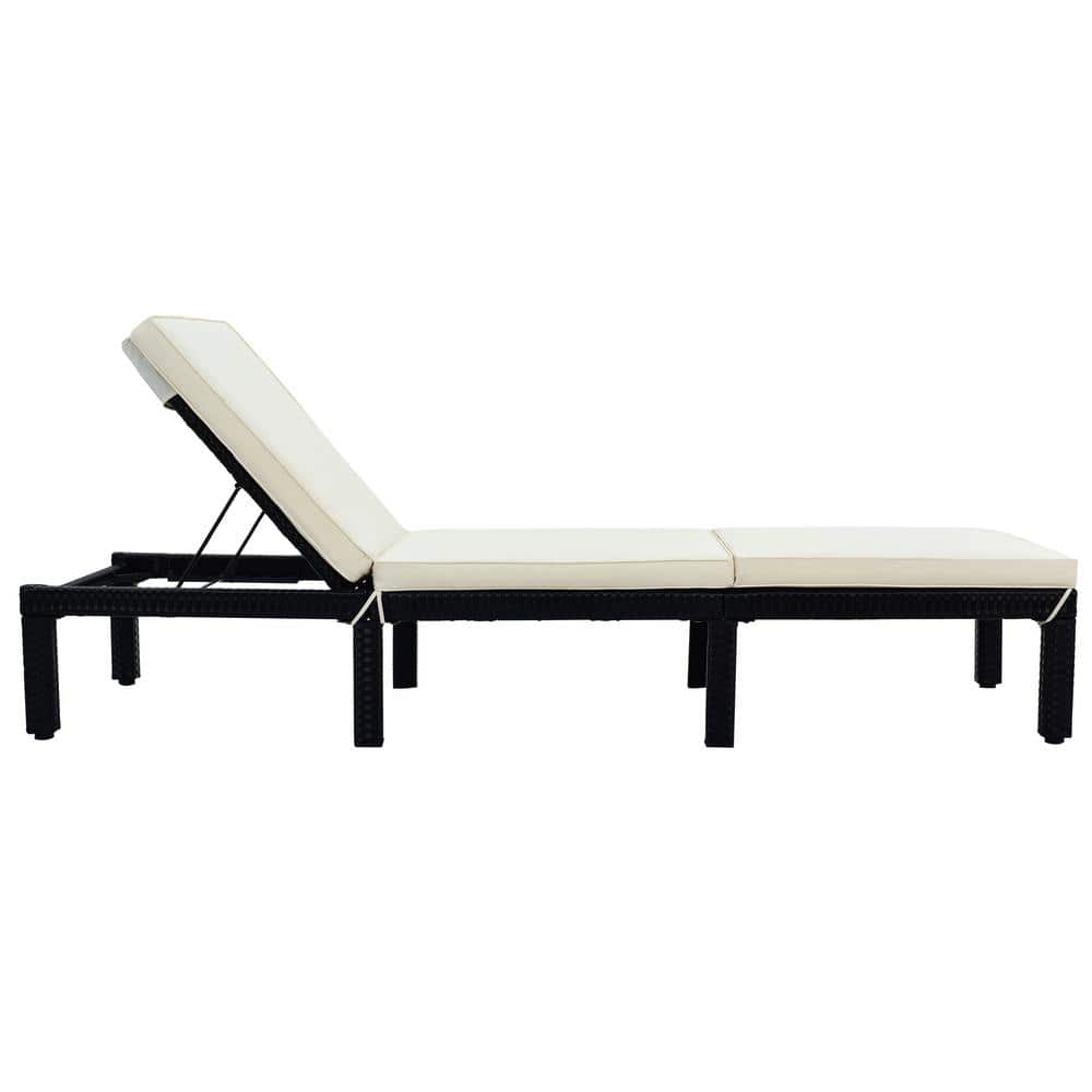 Patio Dark Brown Wicker Outdoor Wicker Chaise Lounge with Beige Cushion