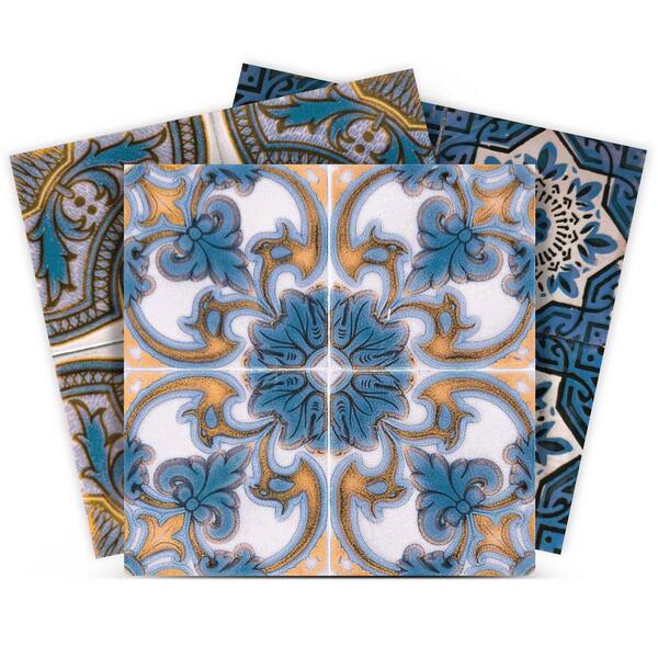 MI ALMA Blue, White and Yellow H408 4 in. x 4 in. Vinyl Peel and Stick Tile (24-Tiles, 2.67 sq. ft. / Pack)