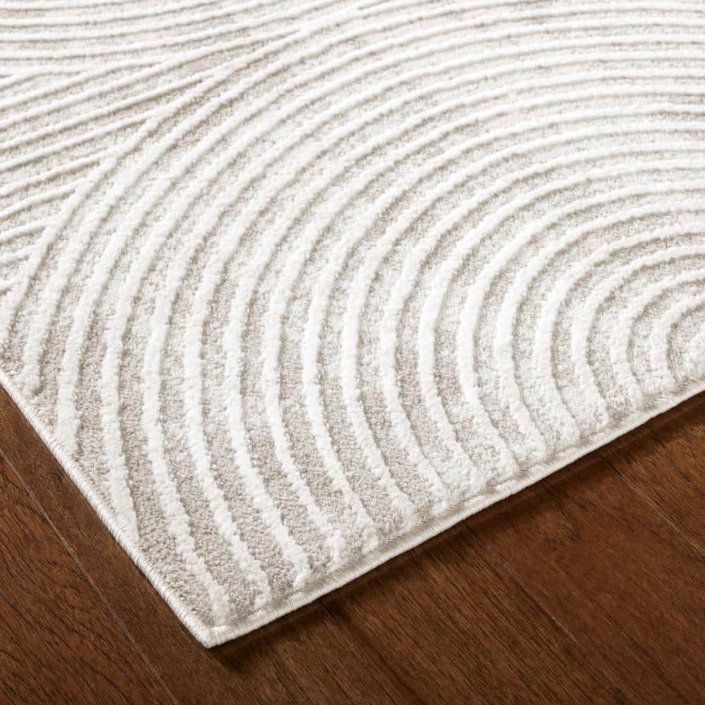 Maya Ivory and Greige Synthetic Rectangular Area Rug