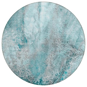 Chantille ACN505 Teal 8 ft. x 8 ft. Round Machine Washable Indoor/Outdoor Geometric Area Rug