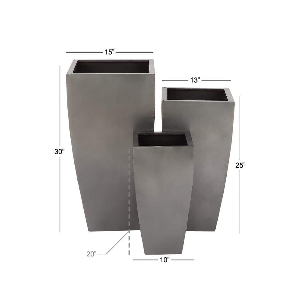 Gray Metal Indoor Outdoor Tapered Planters Set of 3