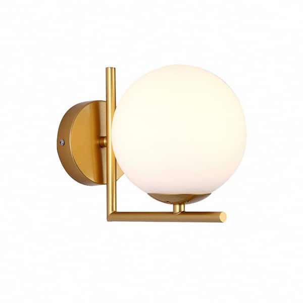 YANSUN 1-Light Gold Globe Wall Sconce with Frosted Glass Shade Modern Bath Vanity Light