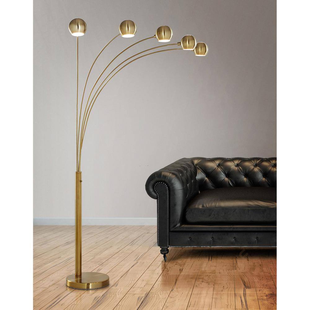 Antique Brass Adjustable Multi-Head Arc Floor Lamp