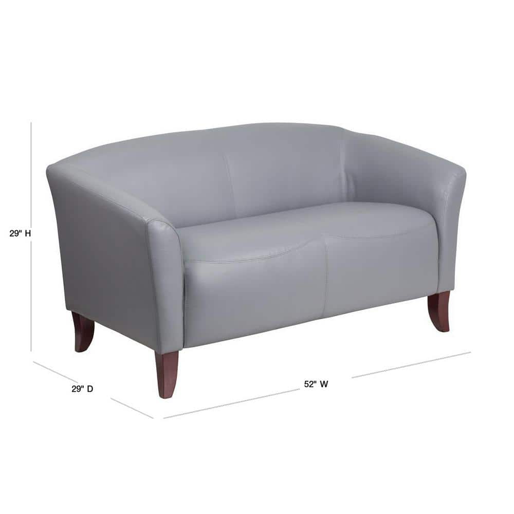 Modern Gray Faux Leather Loveseat with Cherry Wood Feet