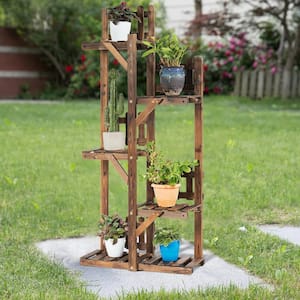 51.8 in. Tall Indoor/Outdoor Brown Carbonized Solid Wood Plant Stand Flower Rack (5-Tiered)