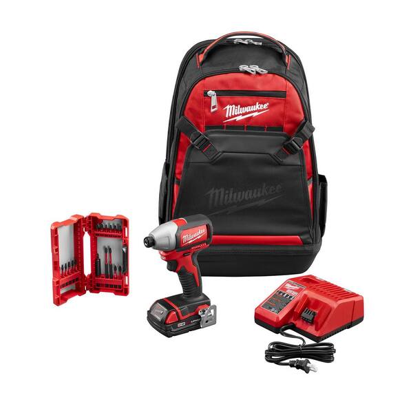 Milwaukee - M18 18-Volt Cordless Lithium-Ion Brushless 1/4 in. Hex Impact Driver Kit with Backpack and Bit Set