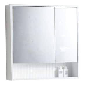 Venezian 28 in. W x 29.5 in. H Small Rectangular White Matte Wooden Surface Mount Medicine Cabinet with Mirror