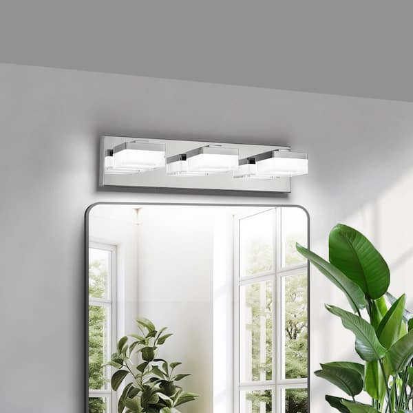 18.11 in. 3-Lights Chrome LED Vanity Light Bar Modern Wall Sconce Lamp with Acrylic Shade for Bathroom and Mirror
