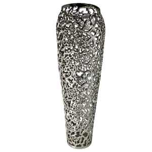 34 in. Modern Sculptural Metal Floor Vase in Nickel