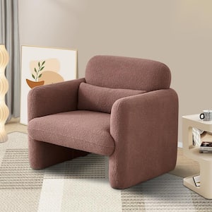 34 in. Minimalism Modern Lamb Fleece Fabric Single Sofa Chair with Support Pillow for Apartment, Pink