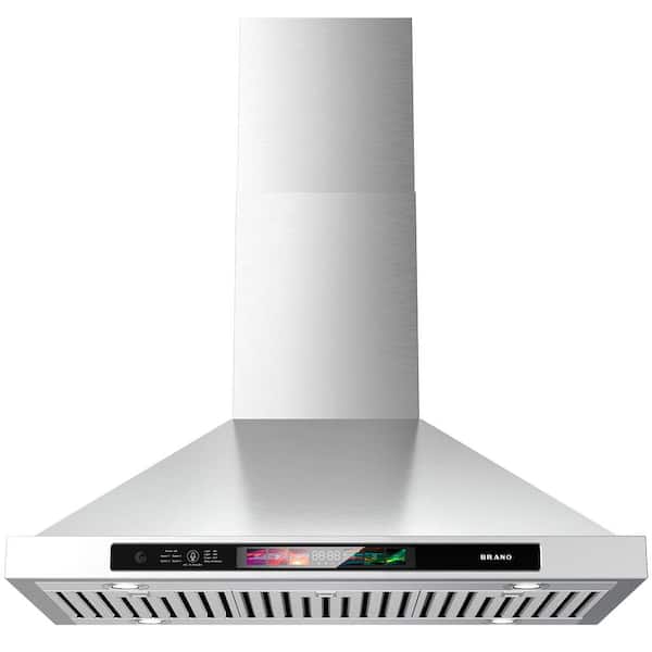 Unbranded 30 in. W Silver Wall Mount 900 CFM Ducted/Ductless Convertible 4-Speed Range Hood with Voice/Gesture/Touch Control
