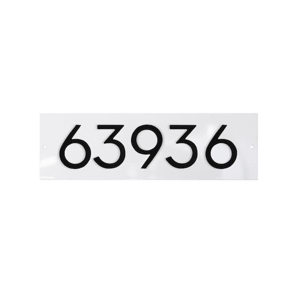 Horizontal Floating Modern Address Plaque (4 in. Numbers-5 Characters)-White/Black