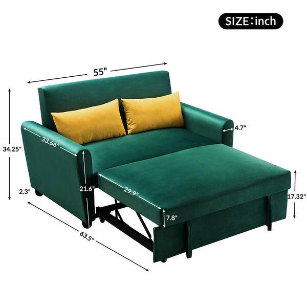 Magic Home 55 In Green Modern Velvet, How Long Is A Full Size Sleeper Sofa