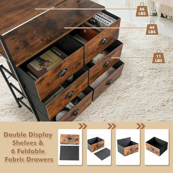 Costway 6-Drawer Dresser Brown Fabric Storage Tower Chest of