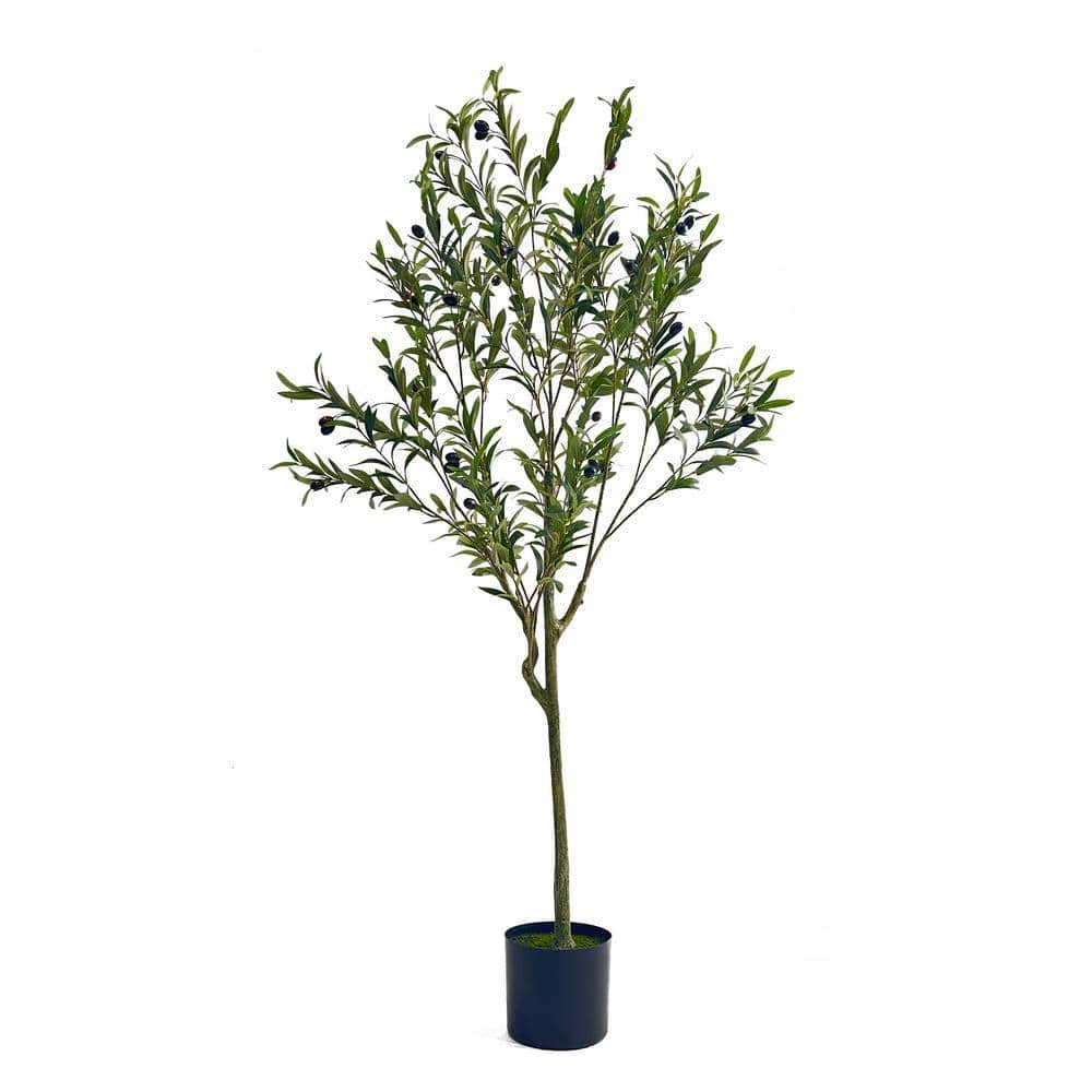 INNOBULE 59 in. Green Artificial Olive Tree, Faux Decorative Plant in ...