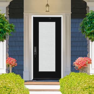 Legacy 36 in. x 80 in. Full Lite Rain Glass RHIS Primed Black Finish Fiberglass Prehung Front Door