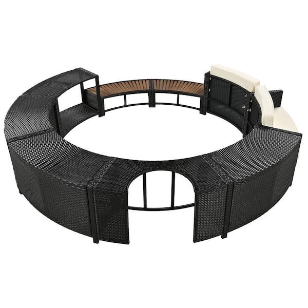 Unbranded 8-Piece Wicker Patio Conversation Set with Beige Cushions, Spa Surround Frame Patio Rattan Sofa Set with Storage Spaces