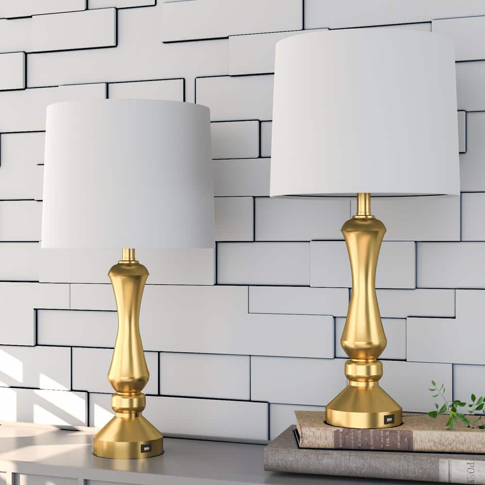 Maxax Cincinati 26.5 in. Gold Bedside Table Lamp Set (2Pack) T44GD