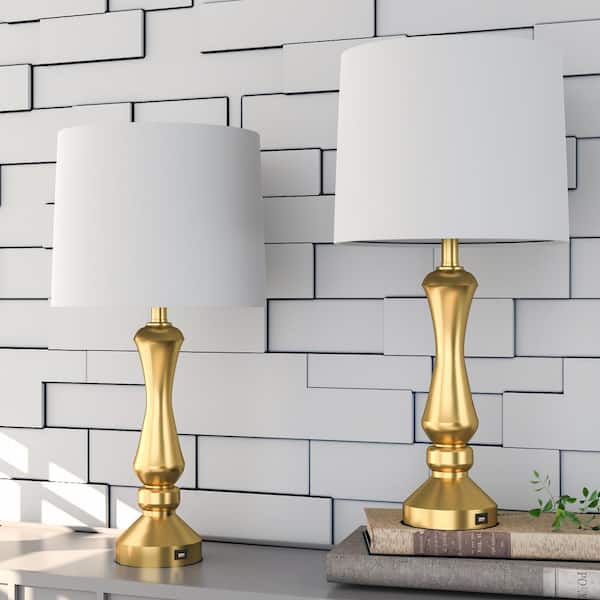 Maxax Cincinati 26.5 in. Gold Bedside Table Lamp Set (2-Pack)