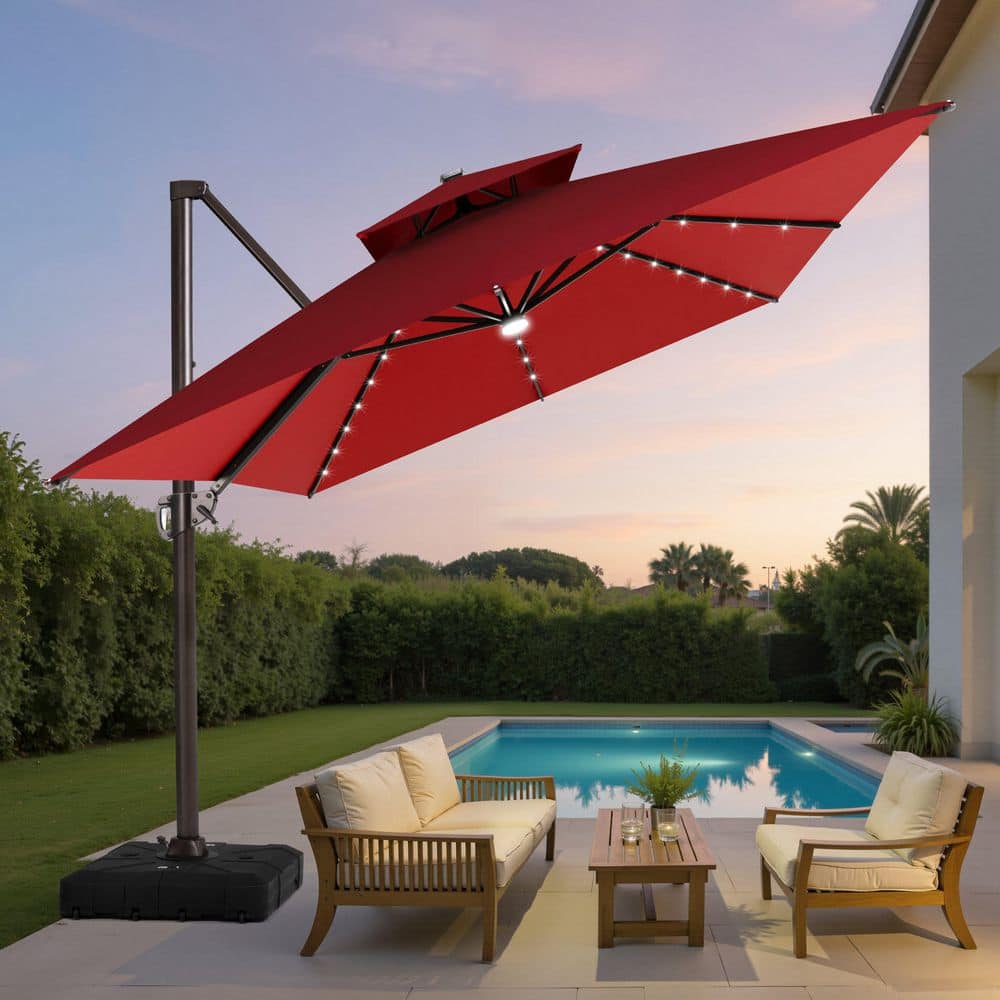 led cantilever patio umbrella vienne 10 red HOMSHADE 10ft Solar with Base Included, Premium 220GSM Solution-Dyed Fabric, 5-Year Fade-Resistant, 30 MPH Windproof, 45° Infinite Tilt for Backyard, Deck, Pool (Red) : Patio, Lawn Block out the shining sun during the day and create a romantic space during the evening with this amazing 10 ft LED cantilever umbrella WestinTrends 10 ft Outdoor Patio