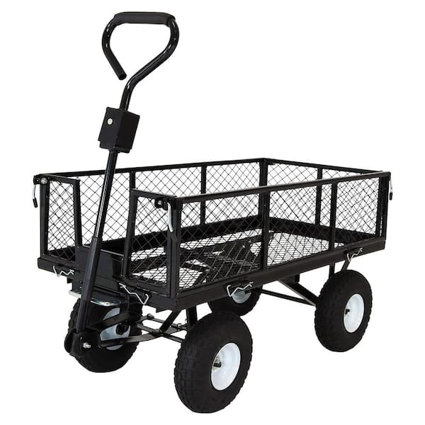 Sunnydaze Black Steel Heavy-Duty Utility Cart with Folding Sides