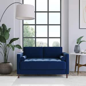 Lillith 52.4 in. Navy Blue Tufted Polyester 2-Seater Loveseat with Square Arms