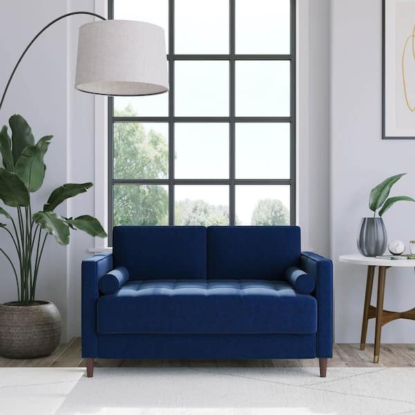 Lifestyle Solutions Lillith 52.4 in. Navy Blue Tufted Polyester 2-Seater Loveseat with Square Arms