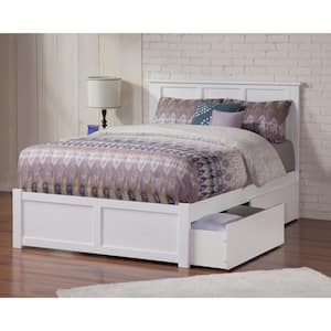 Madison White Full Solid Wood Storage Platform Bed with Flat Panel Foot Board and 2 Bed Drawers