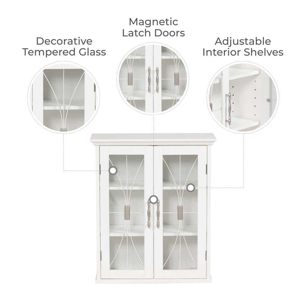 White Engineered Wood Wall Cabinet with Tempered Glass Doors