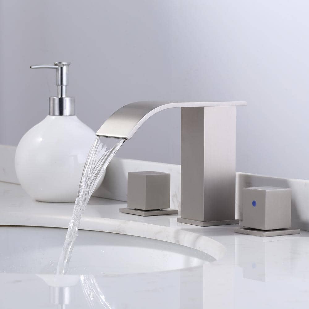Brushed Nickel Modern Double Handle Waterfall Bathroom Faucet