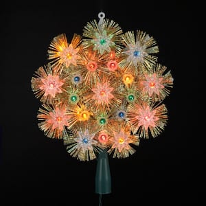 8 in. Retro Gold Tinsel Snowflake Christmas Tree Topper - Multi Lights