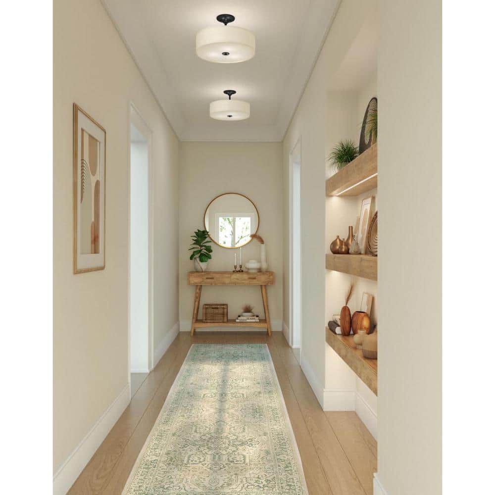 Antique Bronze Off-White Linen Shade 20" Drum Semi-Flush Mount