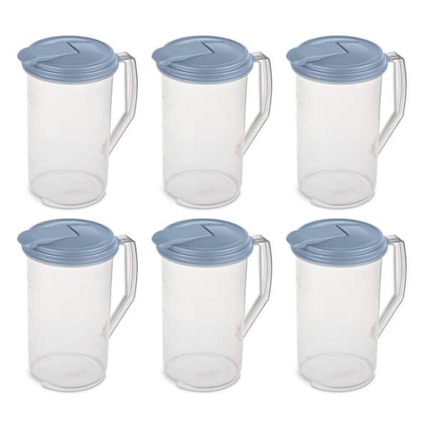 Sterilite 64 fl. oz. Clear Plastic Pitcher with Washed Blue Leak-Proof Lid