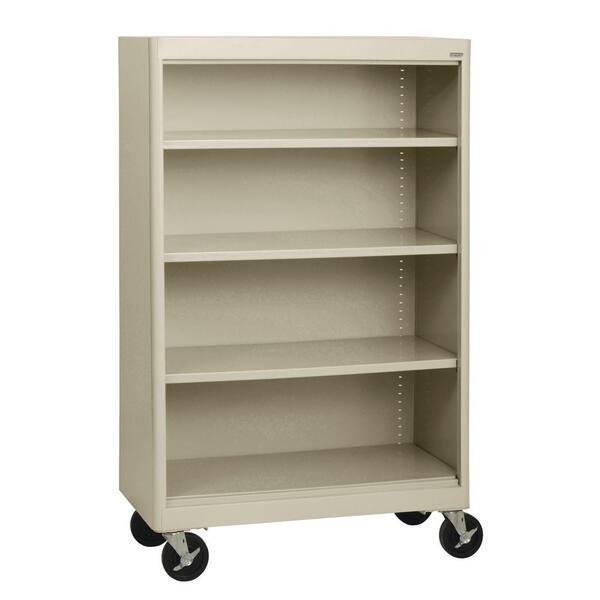 Sandusky 58 in. Putty Metal 4-shelf Cart Bookcase with Adjustable Shelves