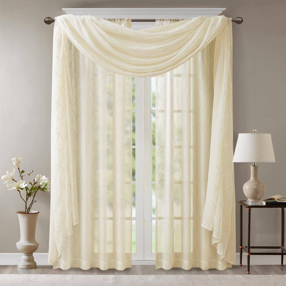 Ivory Diamond Sheer Embroidered Window Scarf Valance