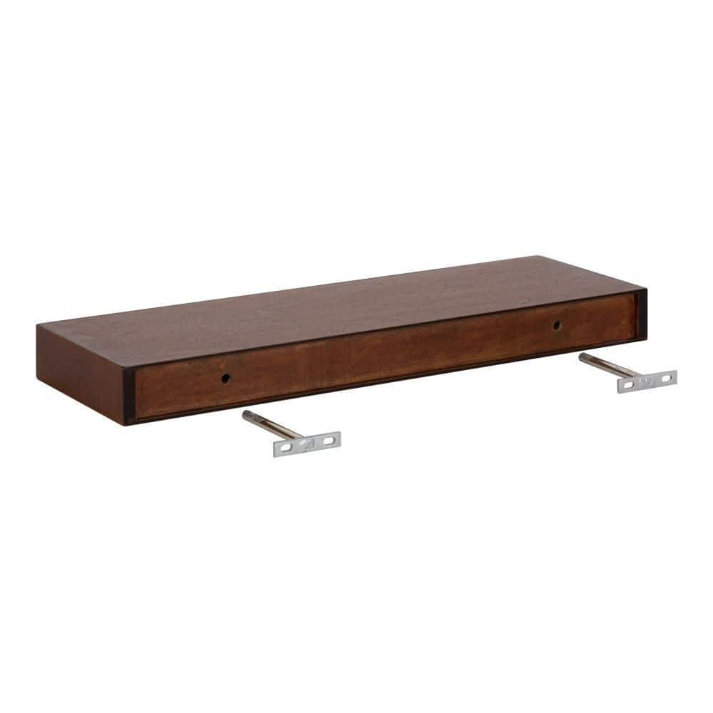 Mid-Century Modern Walnut Brown Solid Wood Floating Shelves, Set of 2