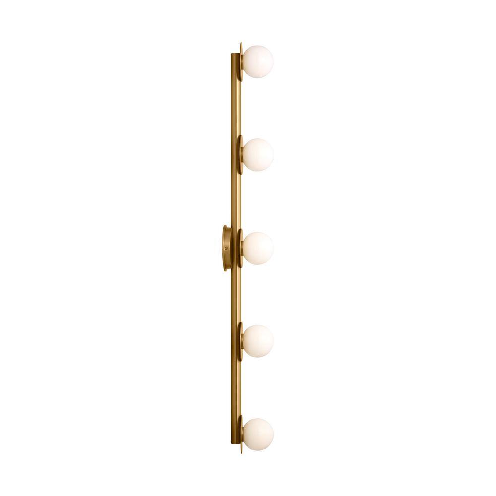 Burnished Brass 5-Light Vanity with Milk Glass Shades
