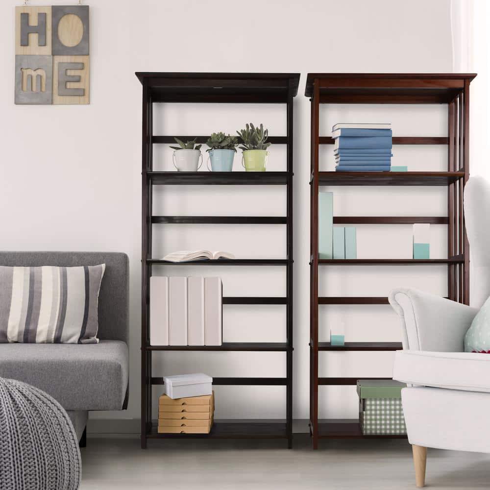 Mission Style Solid Walnut 5-Shelf Bookcase in Dark Stain