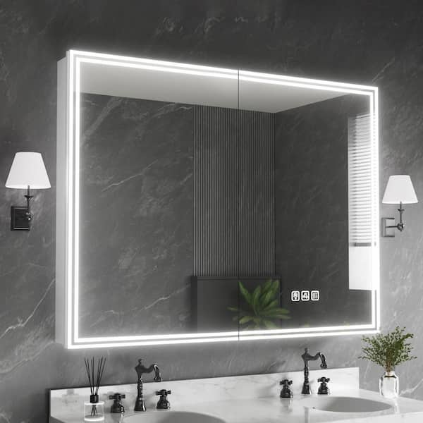 48 in. W x 36 in. H Rectangular Aluminum Medicine Cabinet with Mirror, Dimmable, Flowing Light, Anti-fog