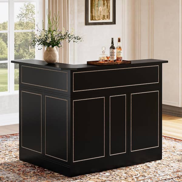 BYBLIGHT Kearsten Black 44.09 in. Corner Bar L-Shaped Home Bar