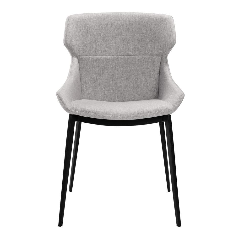 High-Back Matte Black Metal Side Chair with Gray Upholstery