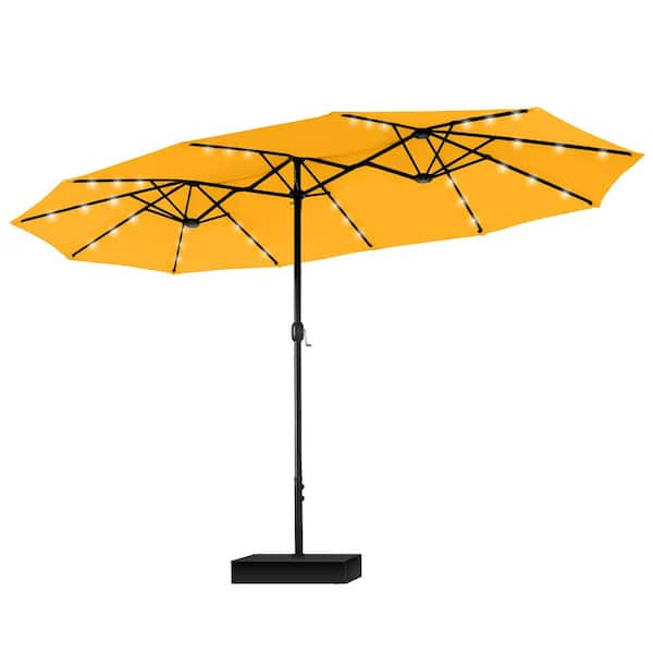 15 ft. Market Patio Umbrella with Lights Base and Sandbags in Golden Yellow