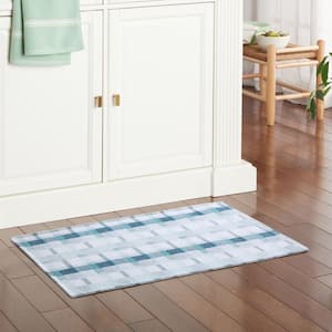 Stella Owen Plaid Blue/White 20 in. x 36 in. Slip-Resistant Kitchen Mat