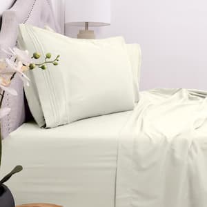 1800 Series 4-Piece Ivory Solid Color Microfiber King Sheet Set